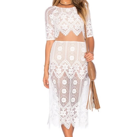 For Love & Lemons Lace Midi Dress WHITE - Picture 1 of 5